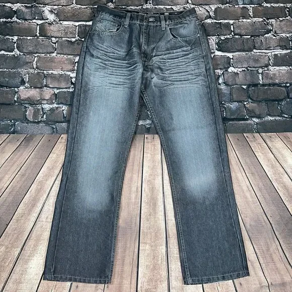 Vintage Old Skool Jeans Mens 34x32 Gray Wide Leg Baggy Hip Hop Skater Y2K Pants - Picture 1 of 16